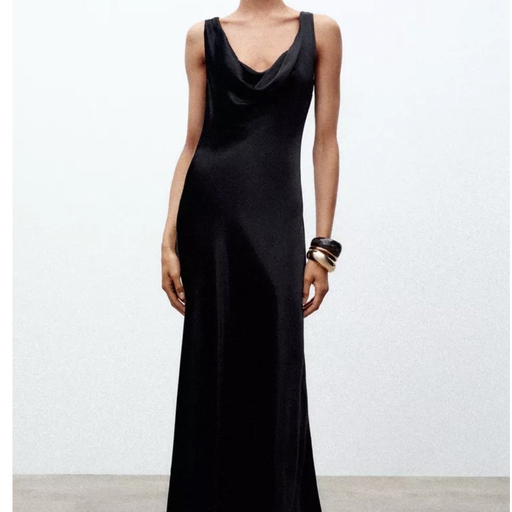 Black long satin dress
